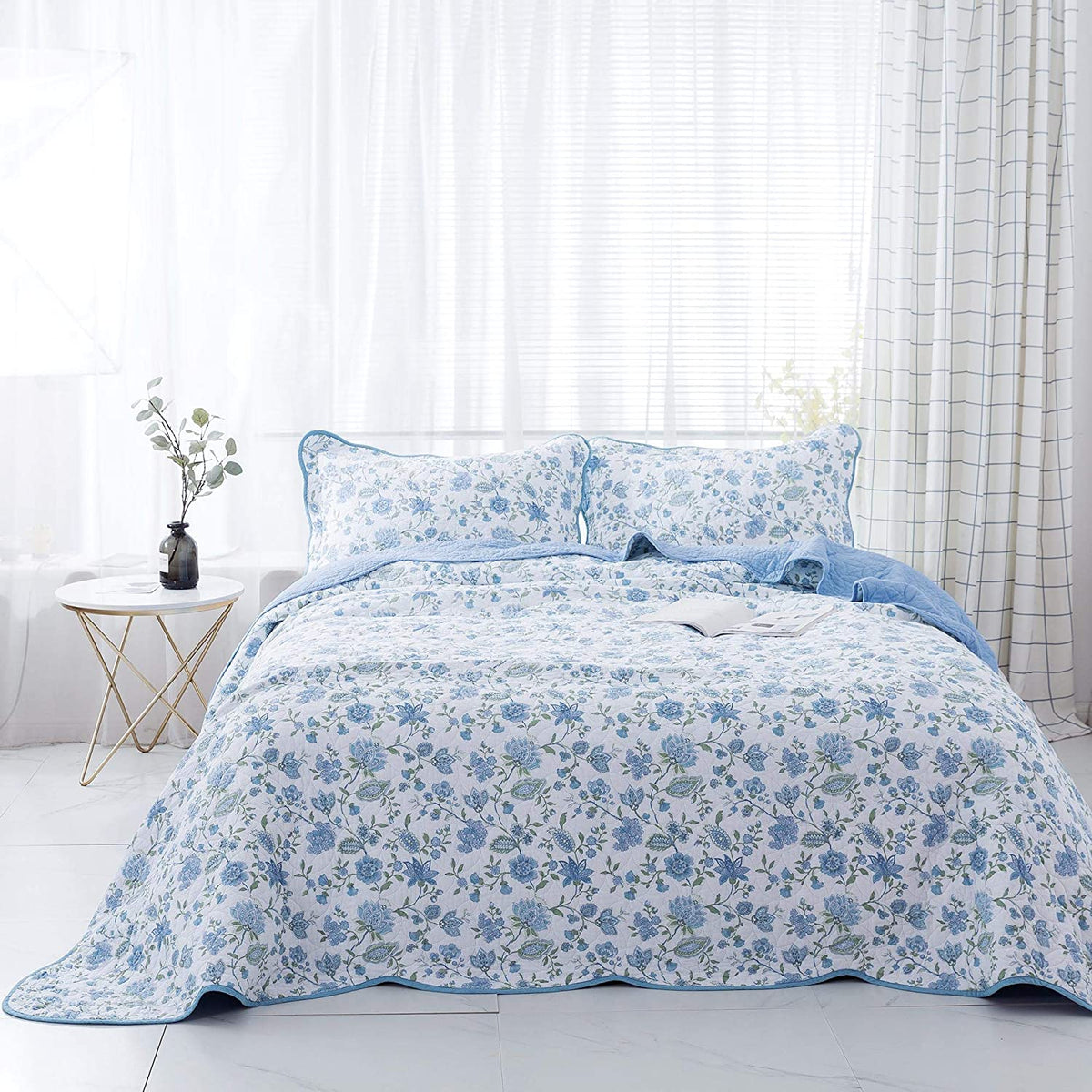 KASENTEX 100% Cotton Summer Ultra Soft Floral Design 3 Piece Reversible Bedding Set, Room Decor, Graduation Gifts