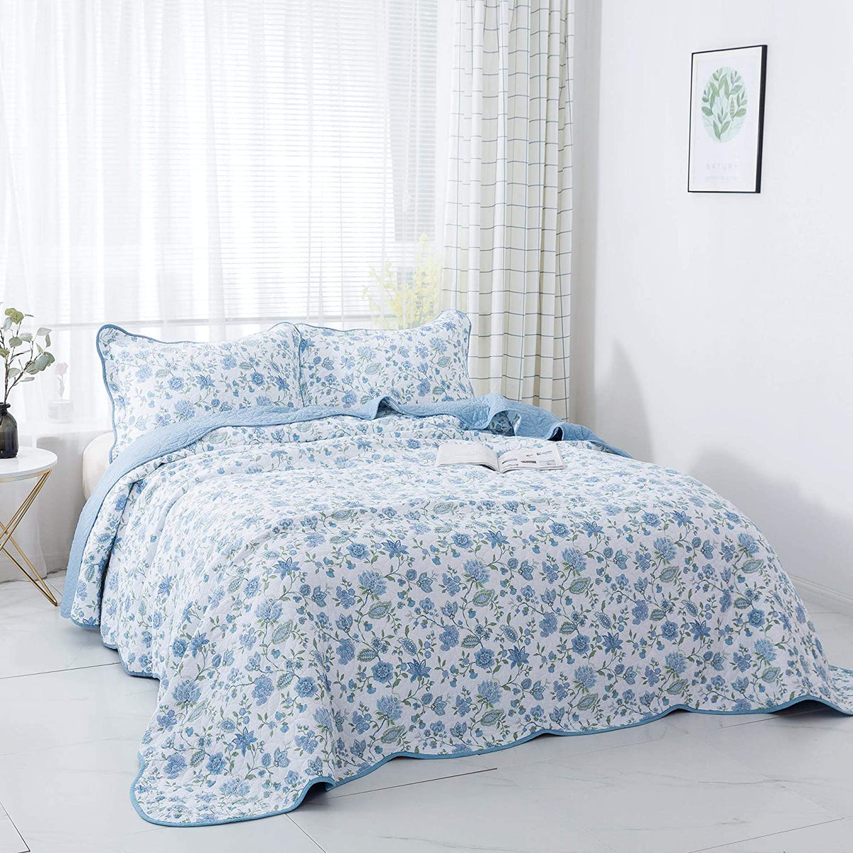 KASENTEX 100% Cotton Summer Ultra Soft Floral Design 3 Piece Reversible Bedding Set, Room Decor, Graduation Gifts
