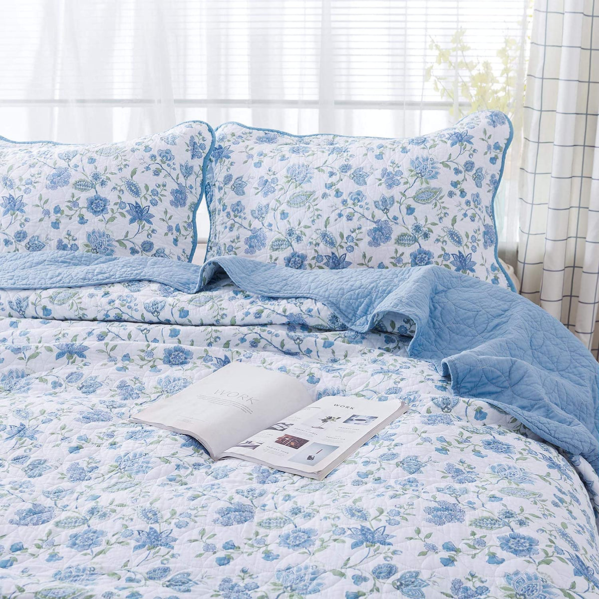 KASENTEX 100% Cotton Summer Ultra Soft Floral Design 3 Piece Reversible Bedding Set, Room Decor, Graduation Gifts