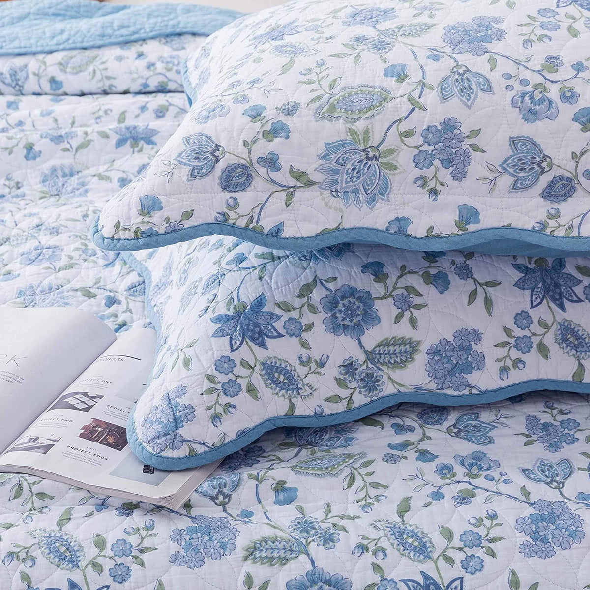 KASENTEX 100% Cotton Summer Ultra Soft Floral Design 3 Piece Reversible Bedding Set, Room Decor, Graduation Gifts