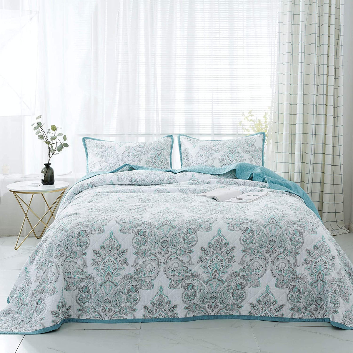 KASENTEX 100% Cotton Summer Ultra Soft Floral Design 3 Piece Reversible Bedding Set, Room Decor, Graduation Gifts