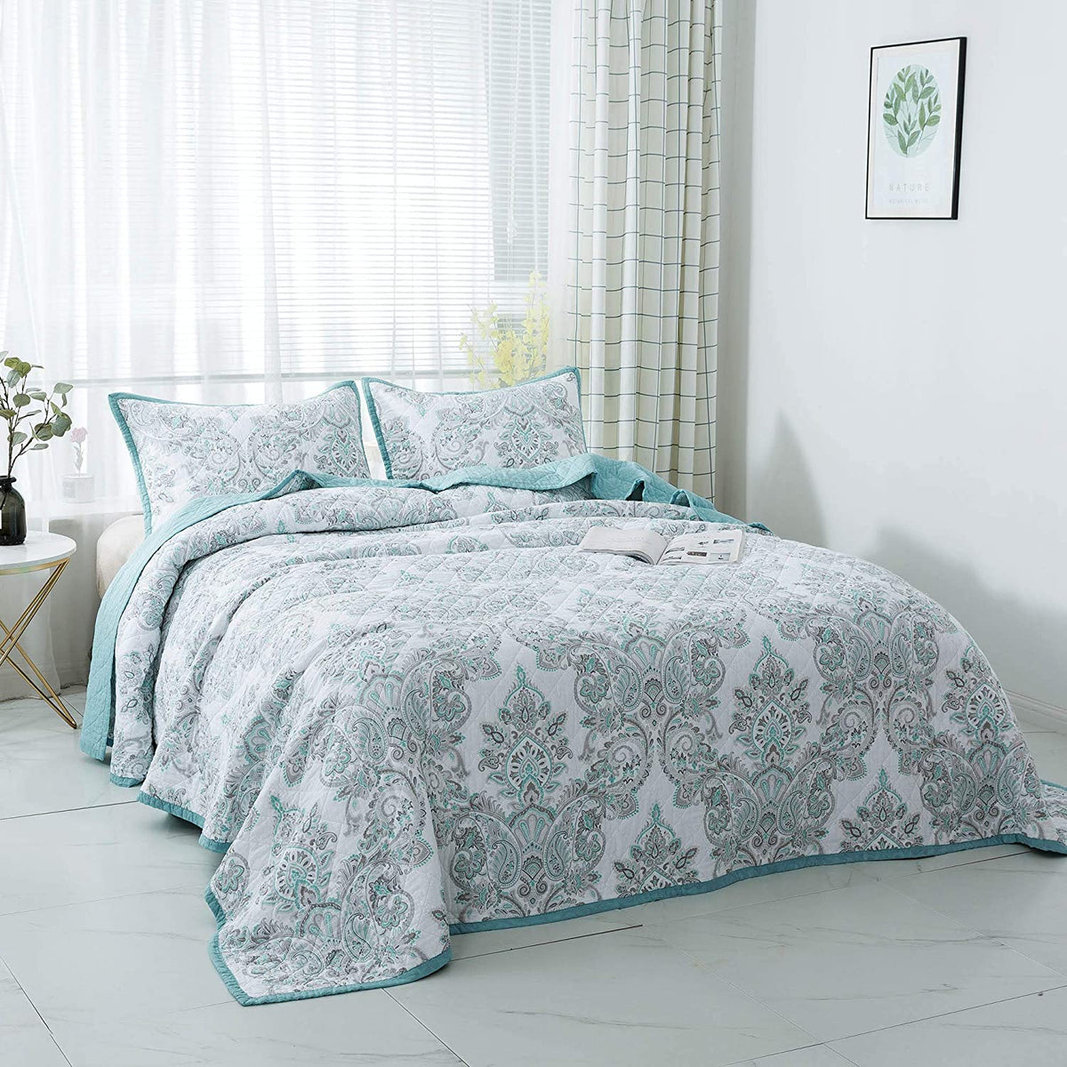 KASENTEX 100% Cotton Summer Ultra Soft Floral Design 3 Piece Reversible Bedding Set, Room Decor, Graduation Gifts