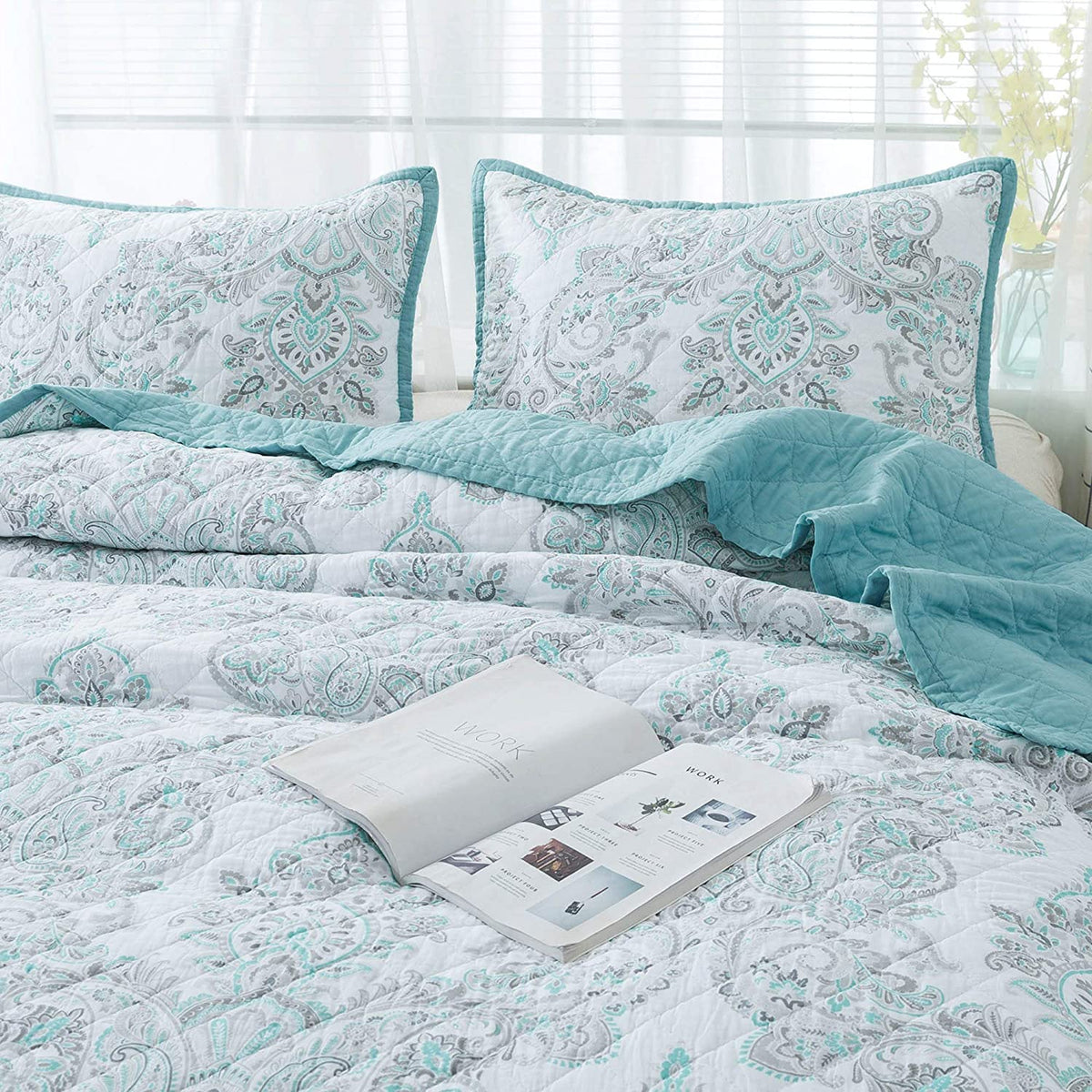 KASENTEX 100% Cotton Summer Ultra Soft Floral Design 3 Piece Reversible Bedding Set, Room Decor, Graduation Gifts