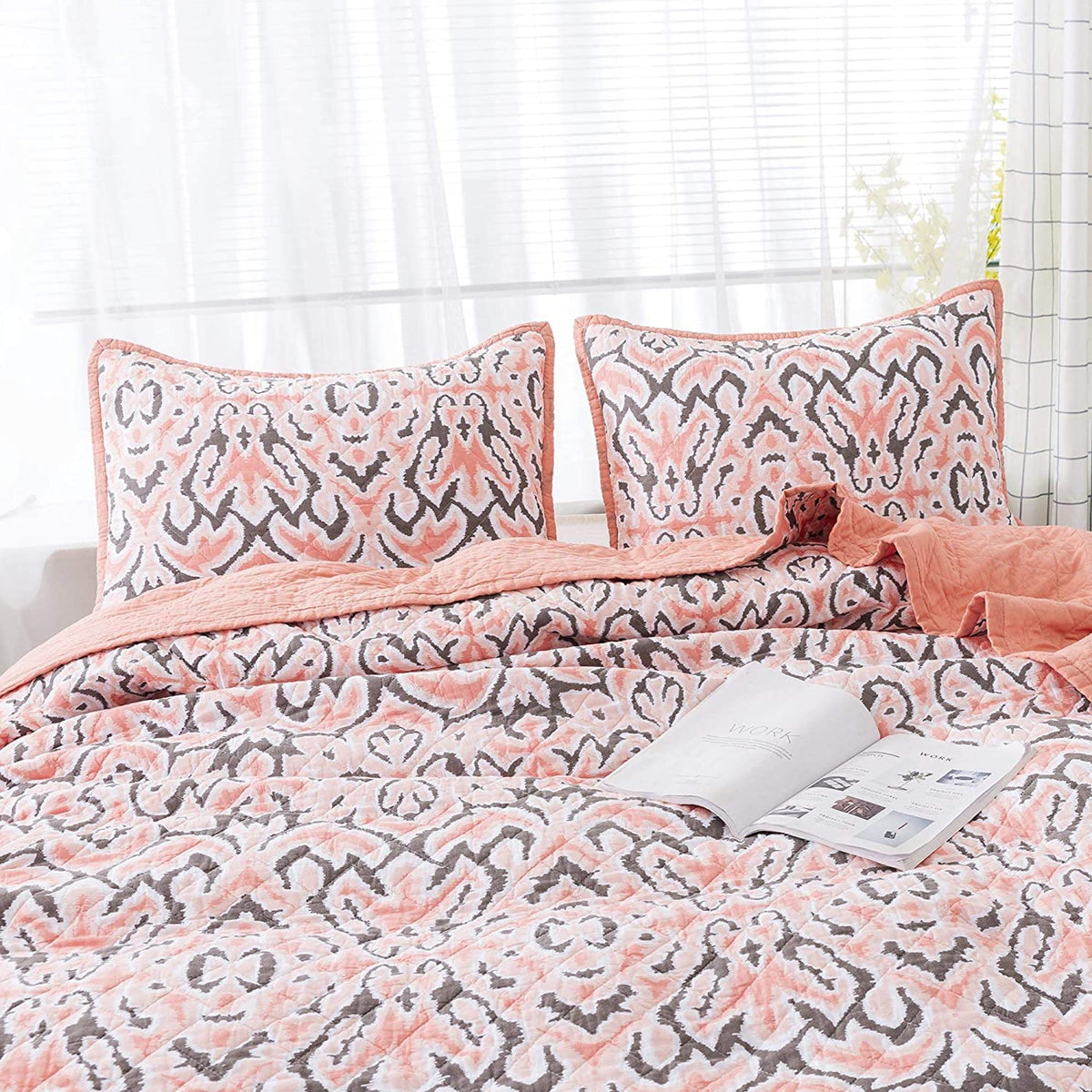 KASENTEX 100% Cotton Summer Ultra Soft Floral Design 3 Piece Reversible Bedding Set, Room Decor, Graduation Gifts