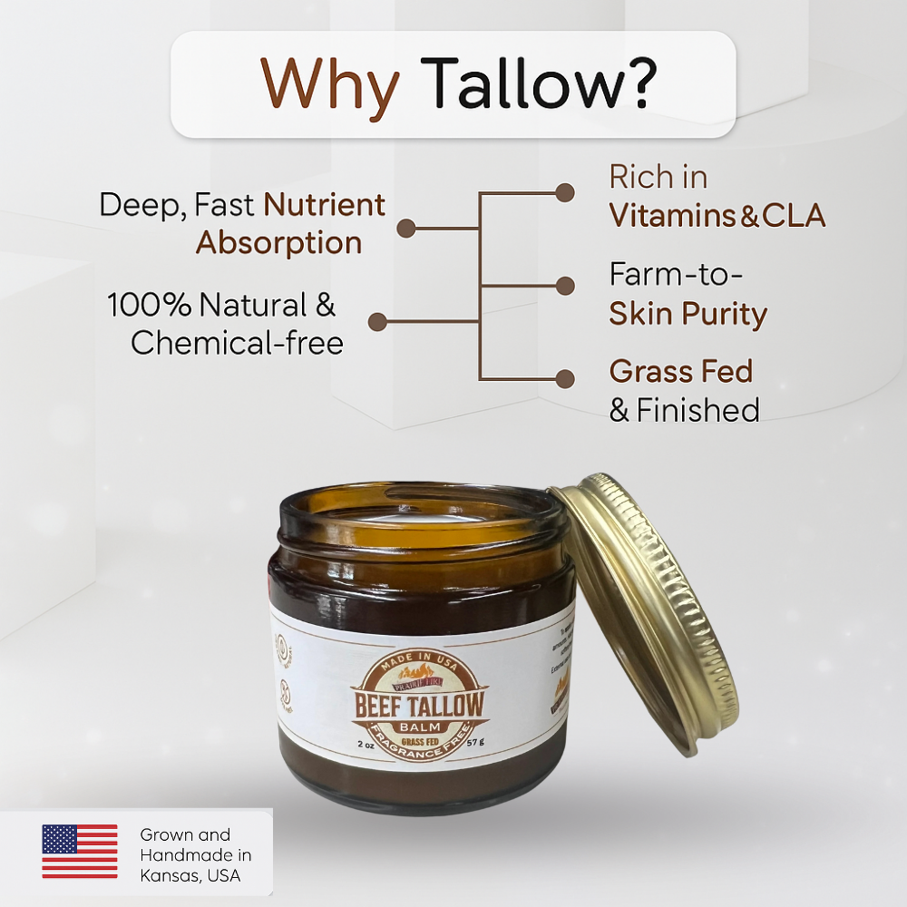 Grass Fed Beef Tallow Balm - 4 oz - Made in USA - Organic Grass Fed and Finished Tallow - Moisturizing Skin Care