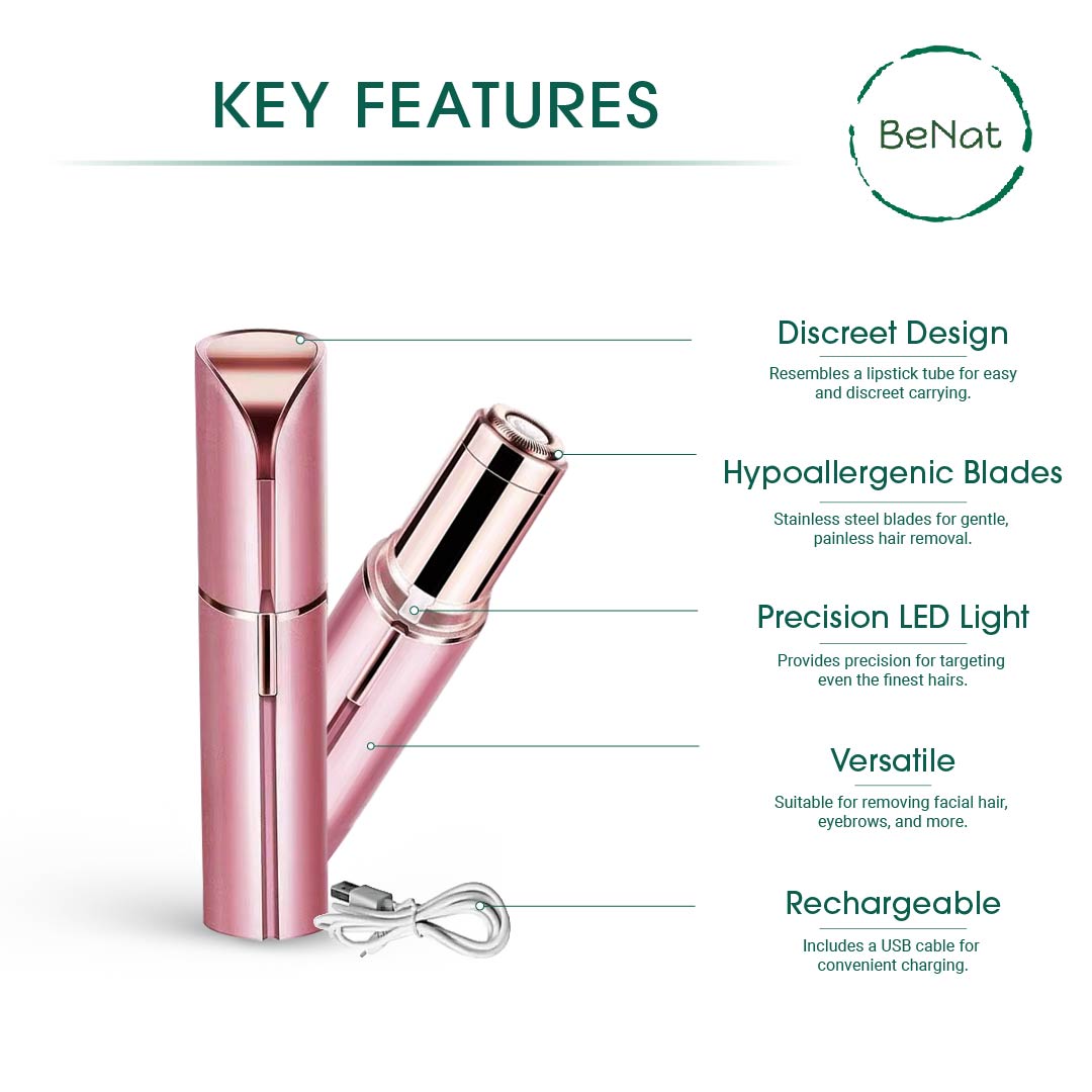 BENAT Rechargeable Facial + Eyebrow Hair Removers Set -2 Pack