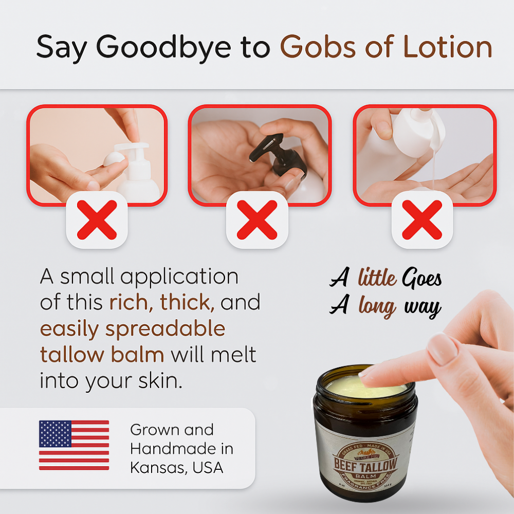 Grass Fed Beef Tallow Balm - 4 oz - Made in USA - Organic Grass Fed and Finished Tallow - Moisturizing Skin Care