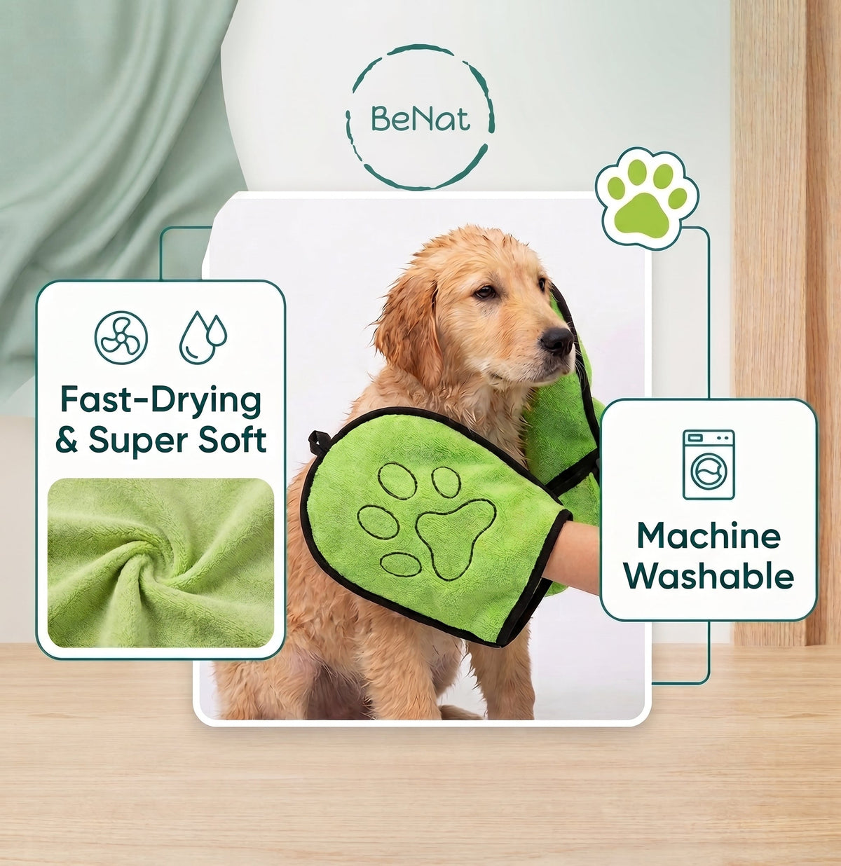 BENAT BeNat Pets. Dog Bath Towel Double Drop Pocket Design
