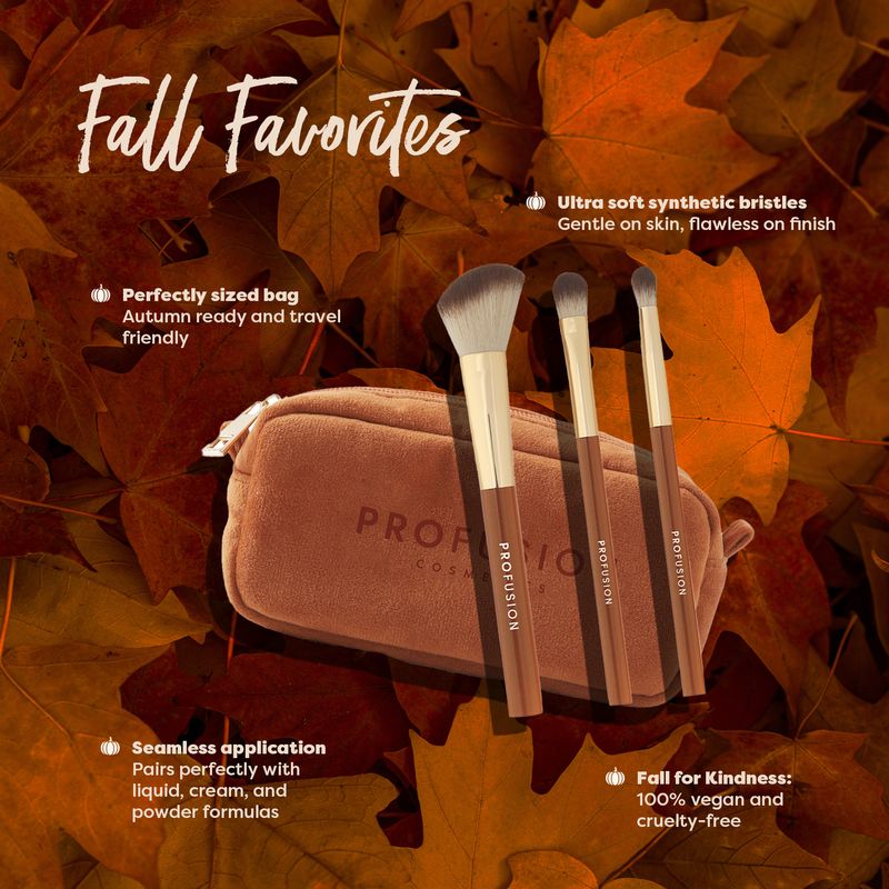 PROFUSION Pumpkin Spice | Cinnamon Sticks 3 PC Face & Eye Brush & Bag Set