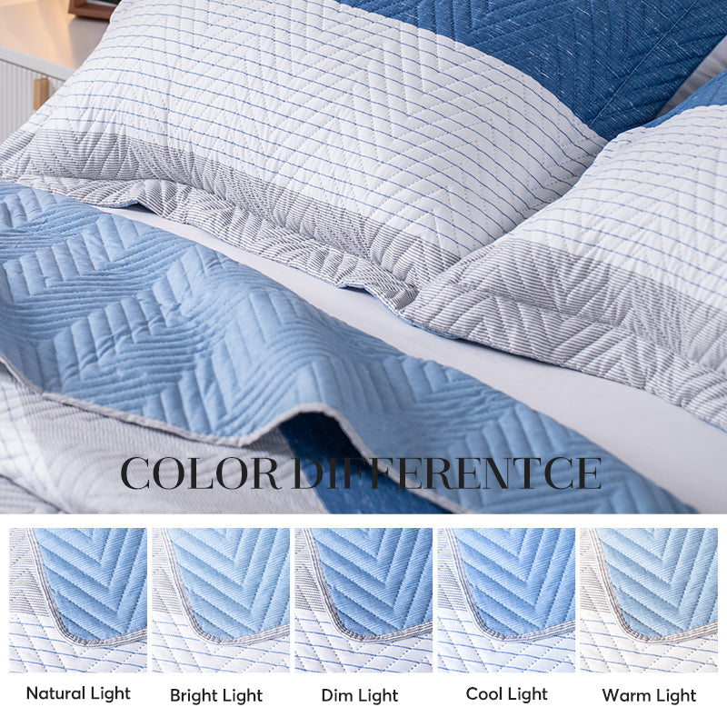 KASENTEX Lightweight Reversible Stripe Quilt Set Bedding- Sky Blue and Ivory White, Room Decor, Graduation Gifts, Father's Day Gift