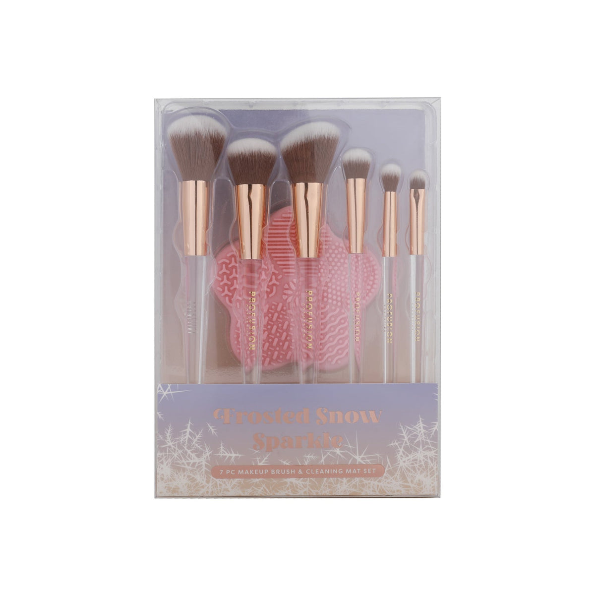 PROFUSION Frosted Snow Sparkle | 7 PC Makeup Brush & Cleaning Mat Set