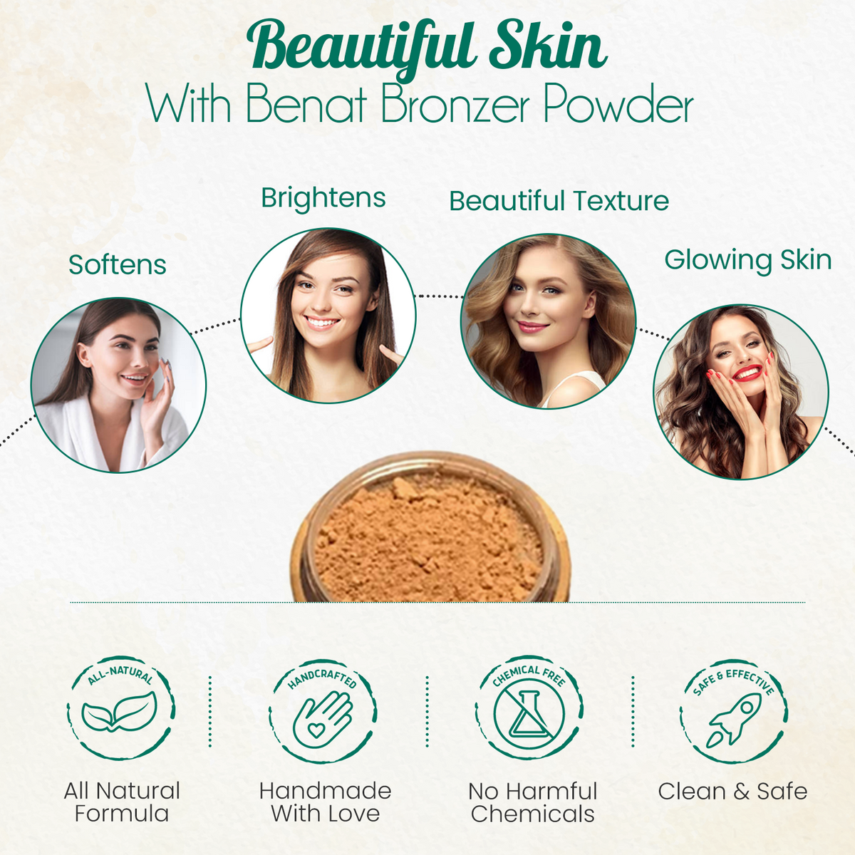 BENAT All-Natural Bronzer Loose Powder. Eco-Friendly