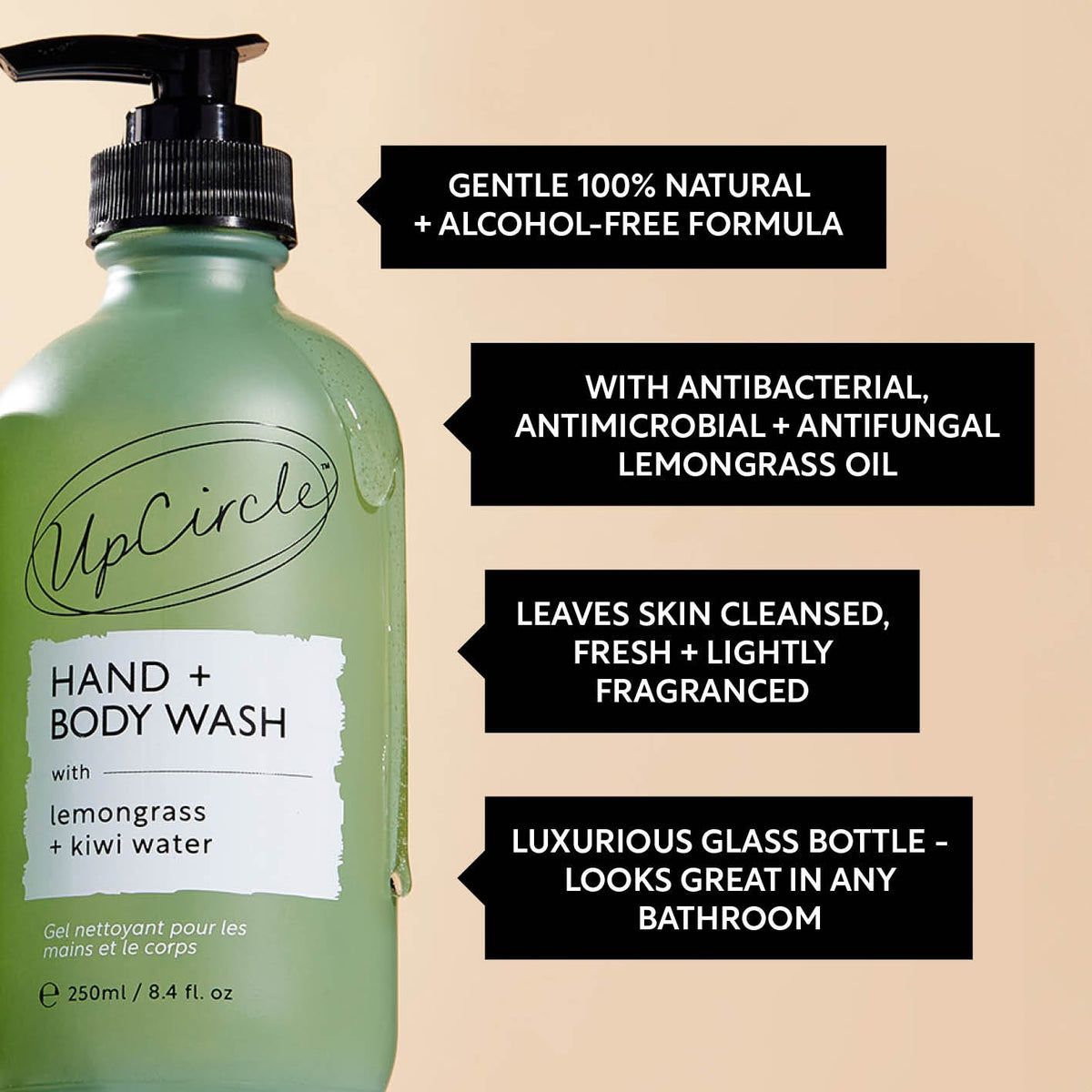 UPCIRCLE Natural Hand + Body Wash with Lemongrass - Travel Size