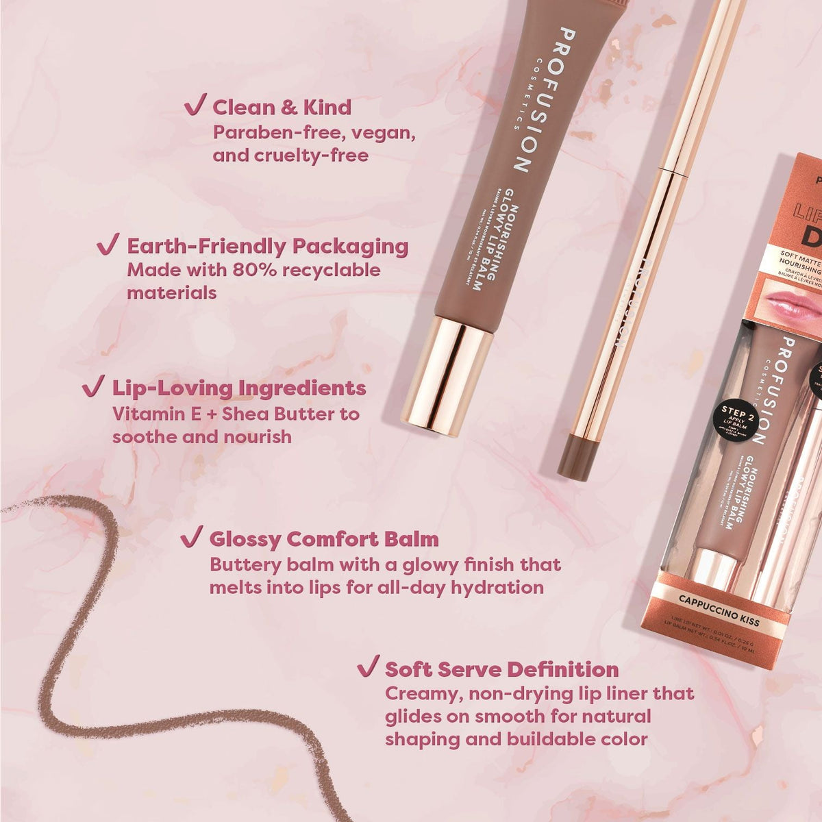 PROFUSION Lip Treat Duo Soft Matte Creamy Lip Liner & Nourishing Glowy Lip Balm