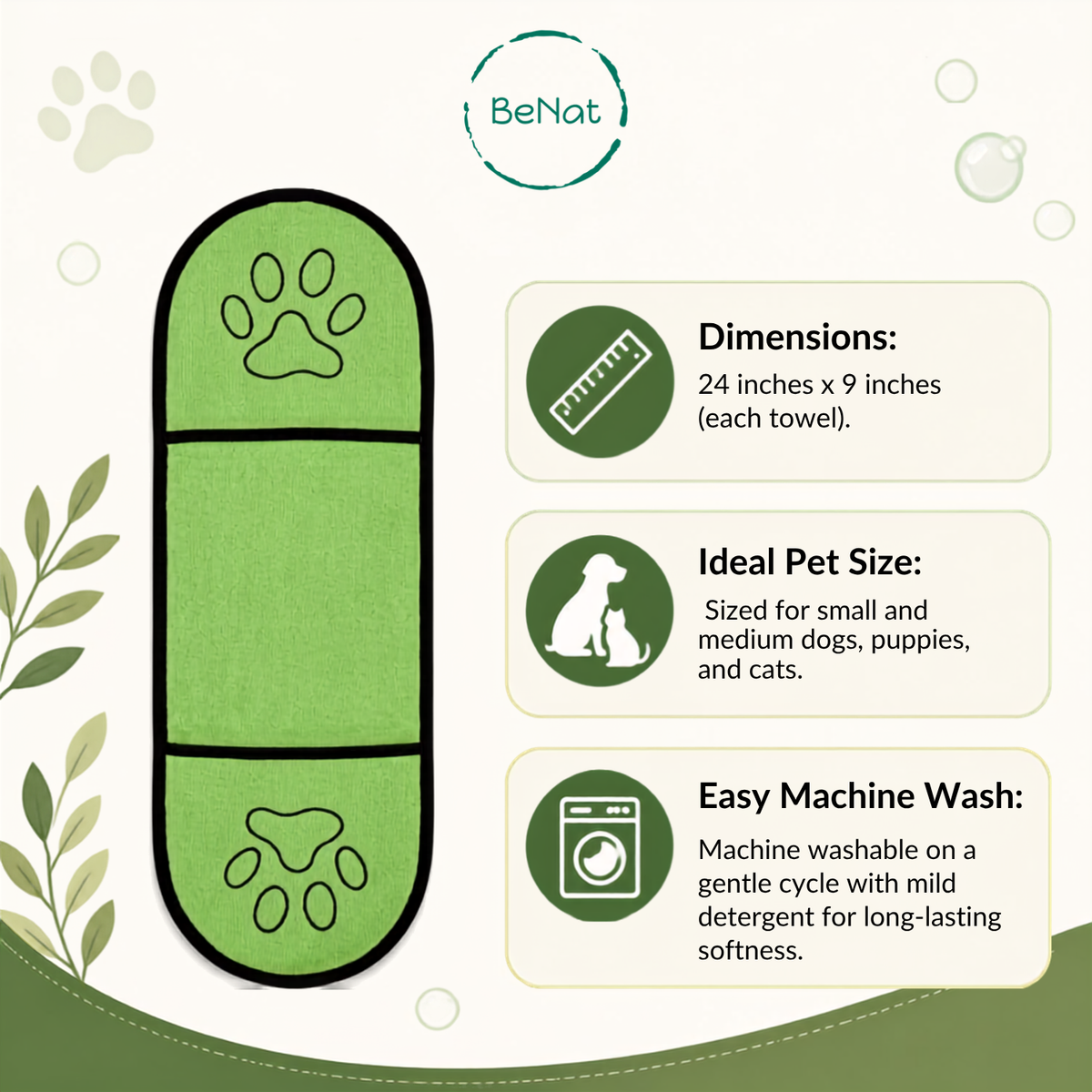 BENAT BeNat Pets. Dog Bath Towel Double Drop Pocket Design