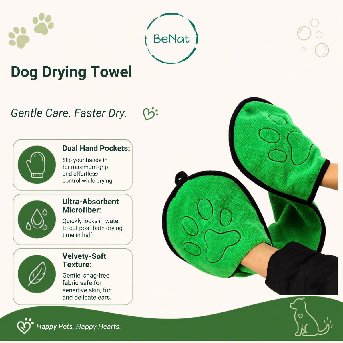 BENAT BeNat Pets. Dog Bath Towel Double Drop Pocket Design
