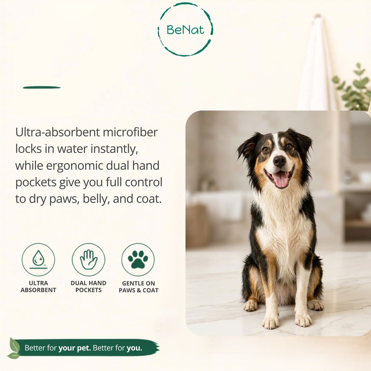 BENAT BeNat Pets. Dog Bath Towel Double Drop Pocket Design