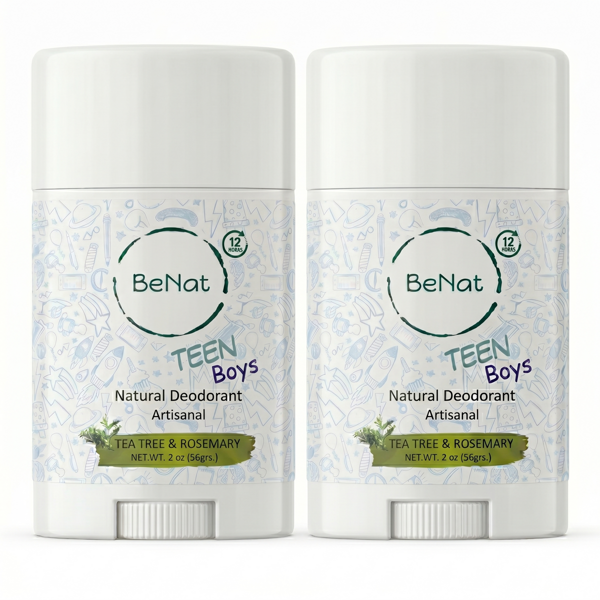 BENAT 2-Pack all-Natural Deodorants for Kids & Teens