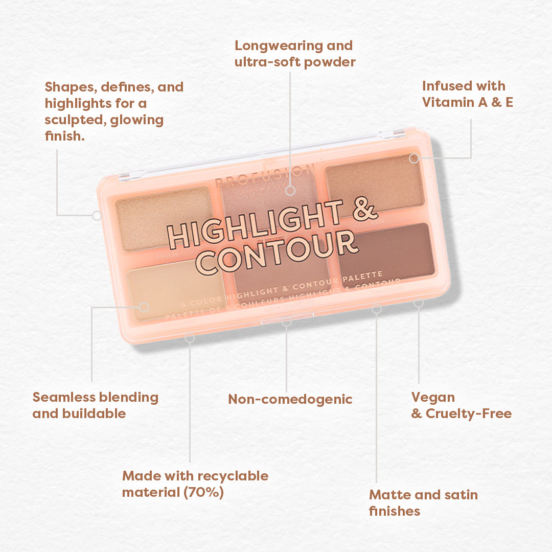 PROFUSION Highlight & Contour 6 Shade Face Palette