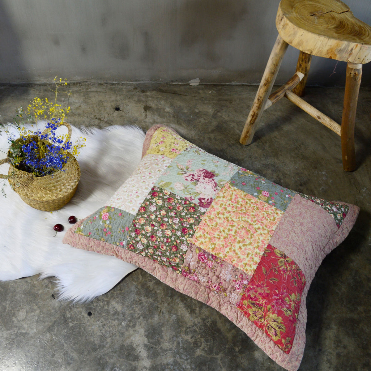 KASENTEX 100% Cotton Summer Royal Garden Floral King Size Pillow Sham, Boho Style, Yellow and Pink, Room Decor, Graduation Gifts
