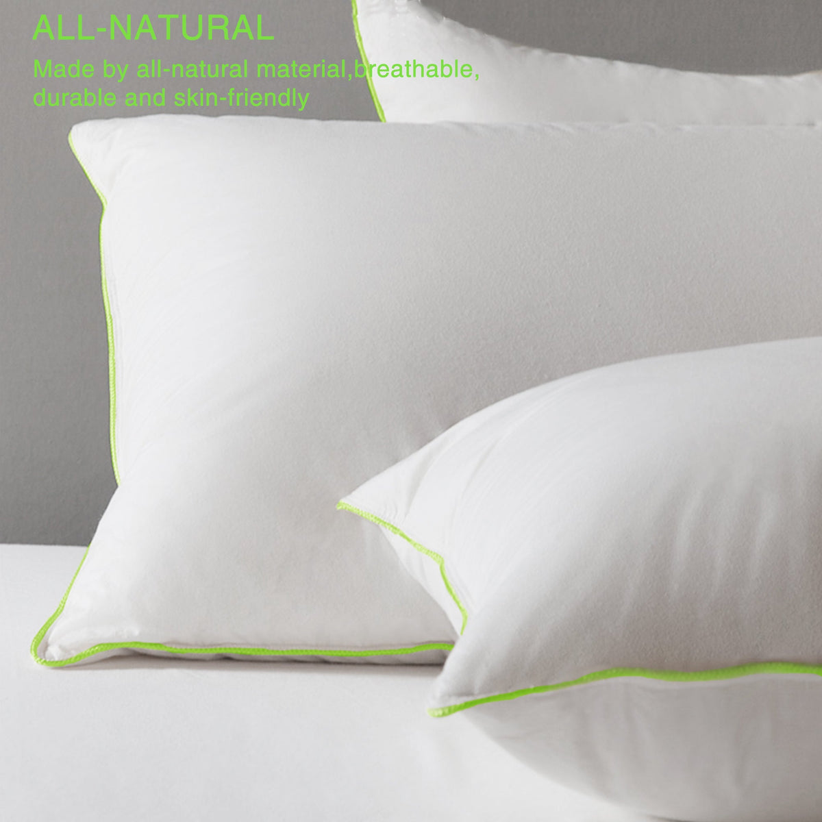 KASENTEX Silky Green Piped Edge Goose Down Feather Pillow Set, White