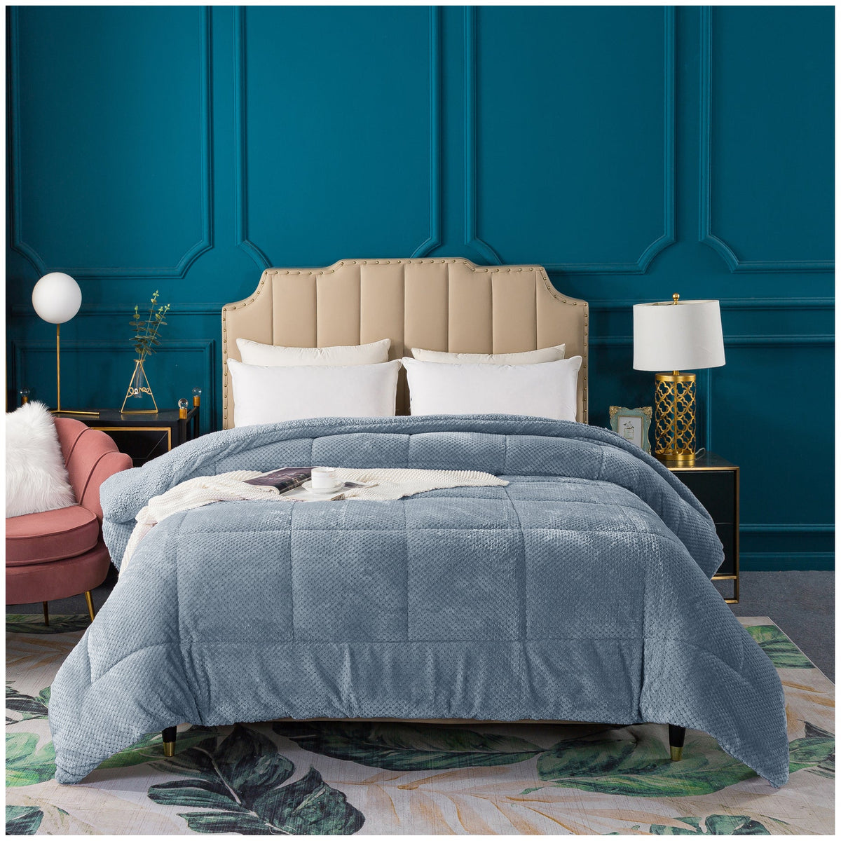 KASENTEX Ultra Soft All Season Reversible Plush Sherpa Lined Comforter, Twin, Queen, King