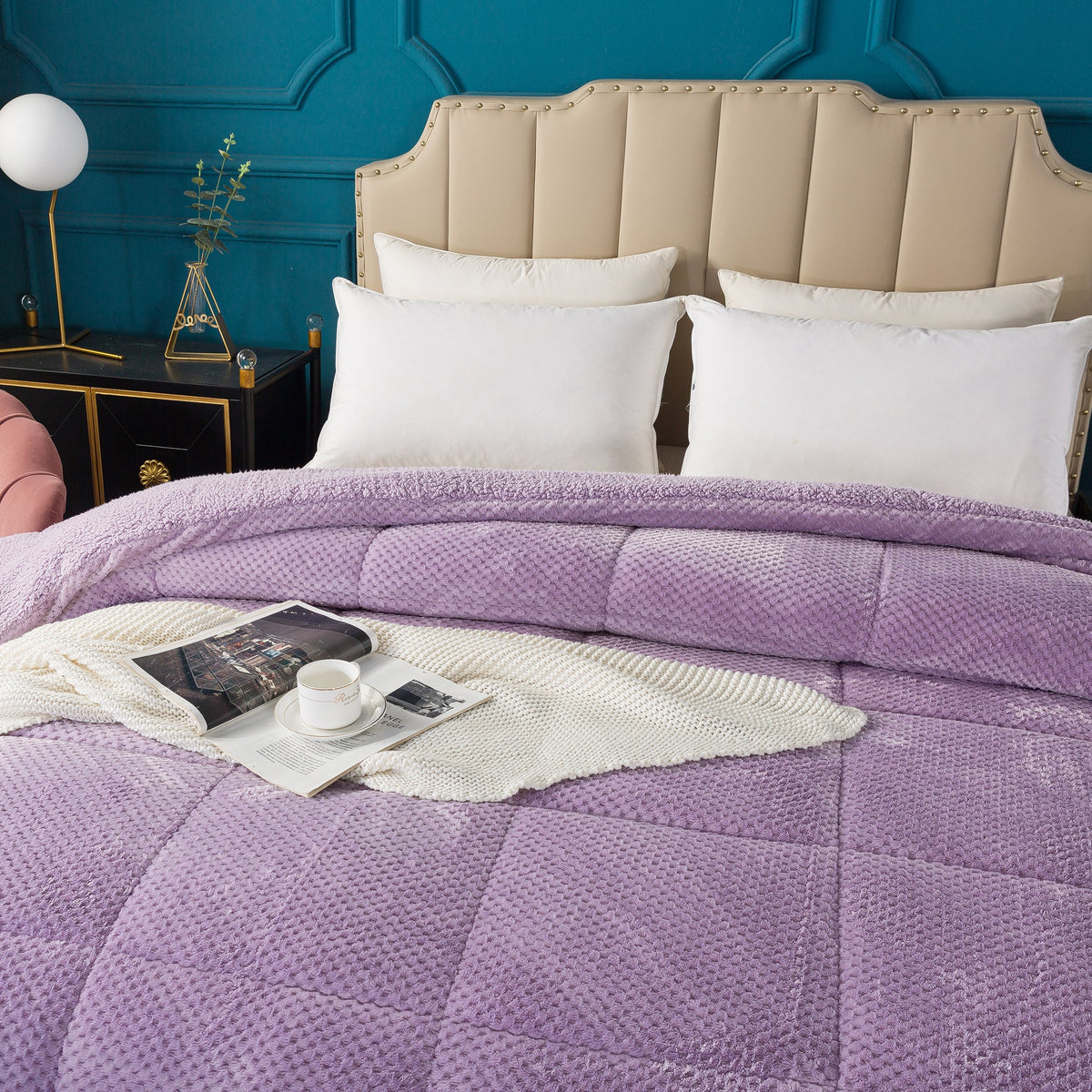 KASENTEX Ultra Soft All Season Reversible Plush Sherpa Lined Comforter, Twin, Queen, King