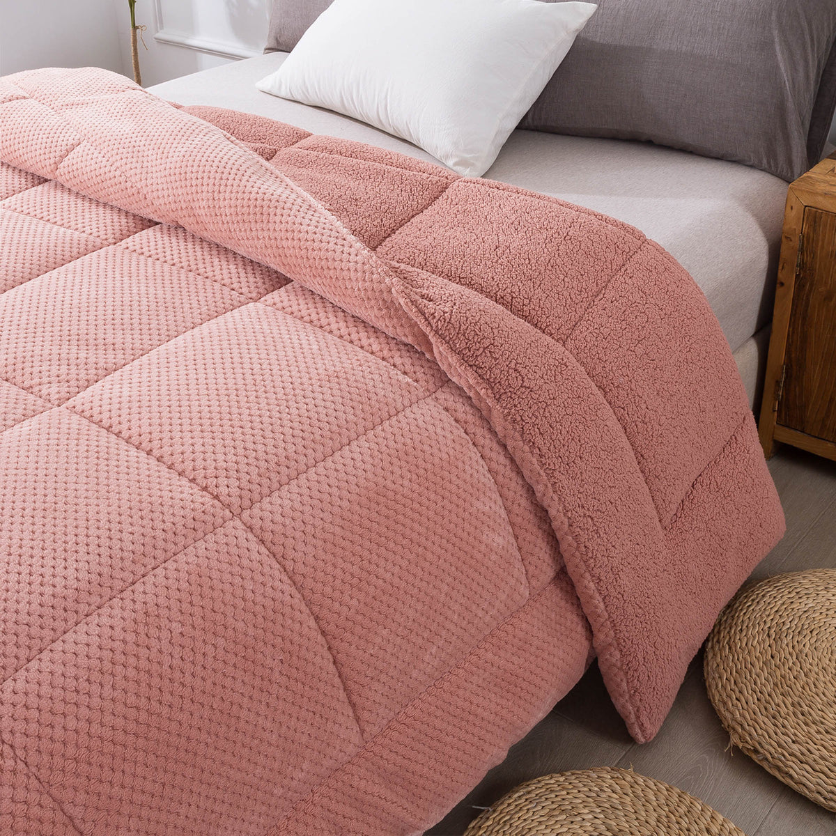 KASENTEX Ultra Soft All Season Reversible Plush Sherpa Lined Comforter, Twin, Queen, King