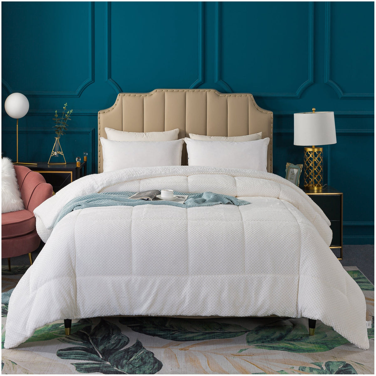 KASENTEX Ultra Soft All Season Reversible Plush Sherpa Lined Comforter, Twin, Queen, King