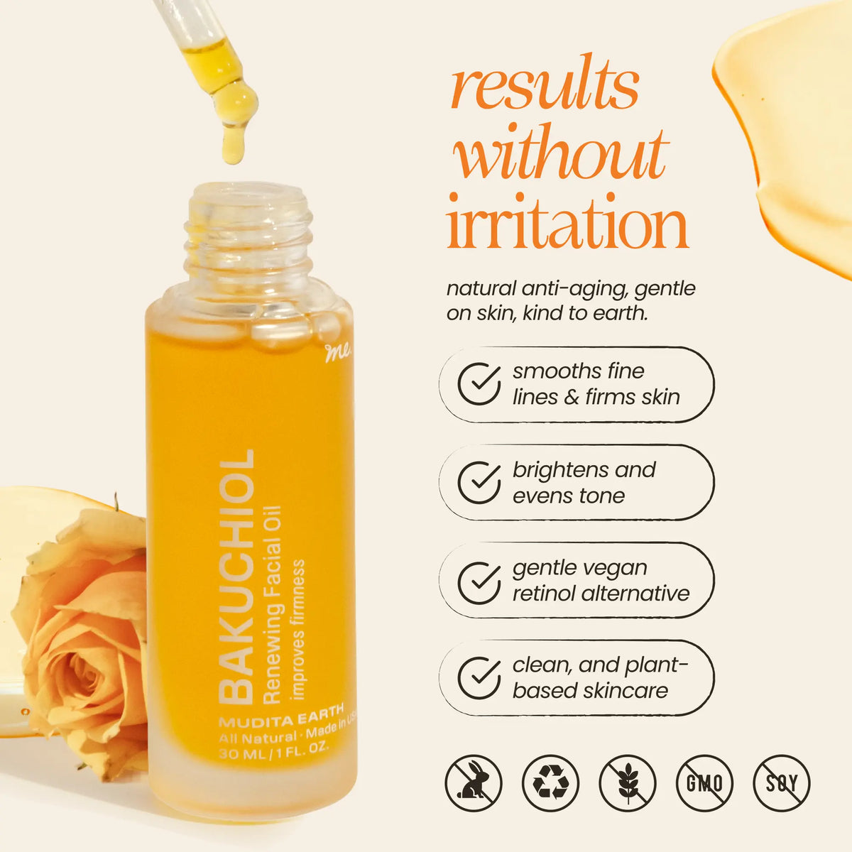 MUDITA EARTH Bakuchiol Skin Renewing Facial Oil (Retinol Alternative)
