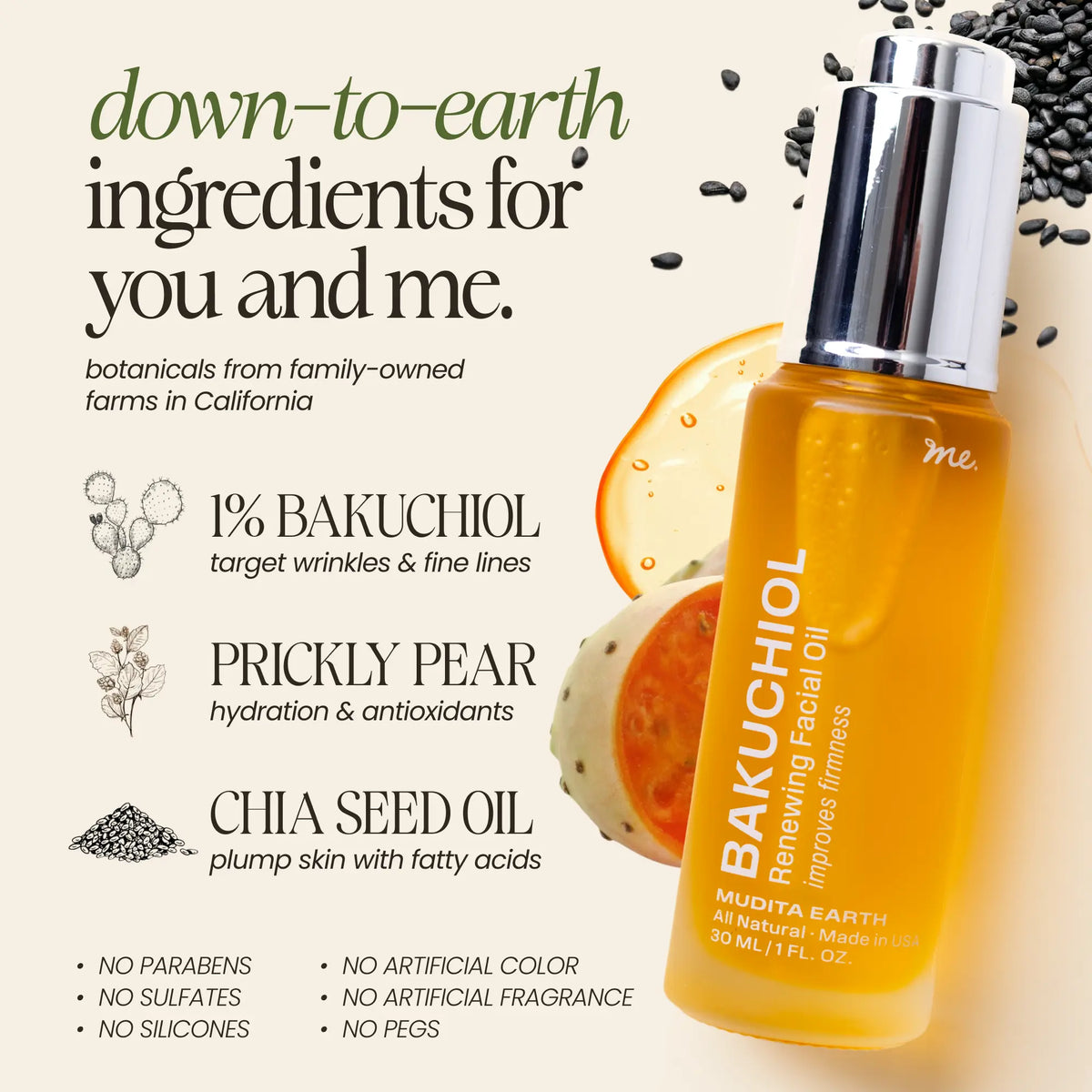 MUDITA EARTH Bakuchiol Skin Renewing Facial Oil (Retinol Alternative)