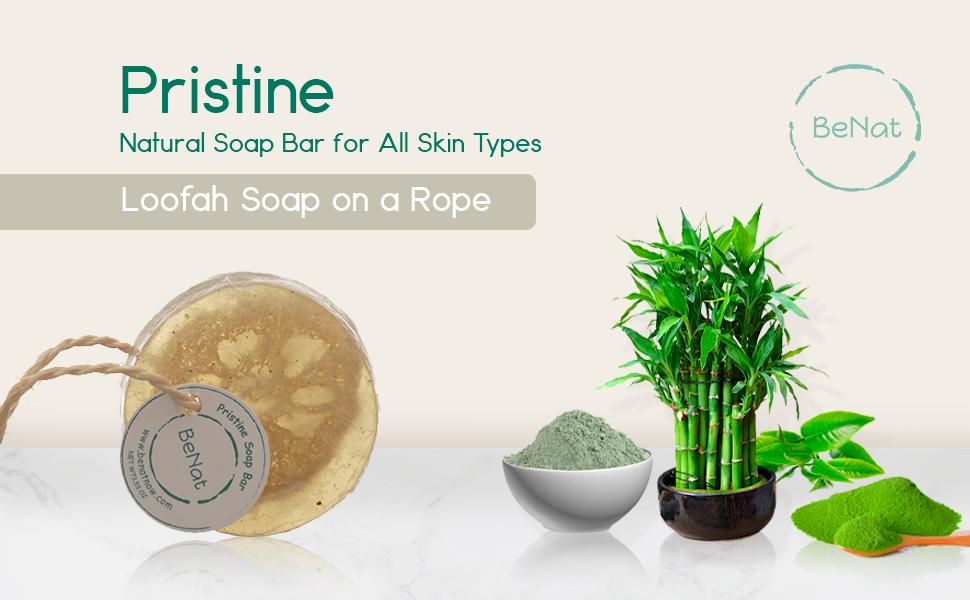 BENAT Pristine Soap Bar. Green Clay, Bamboo, and Green Tea.