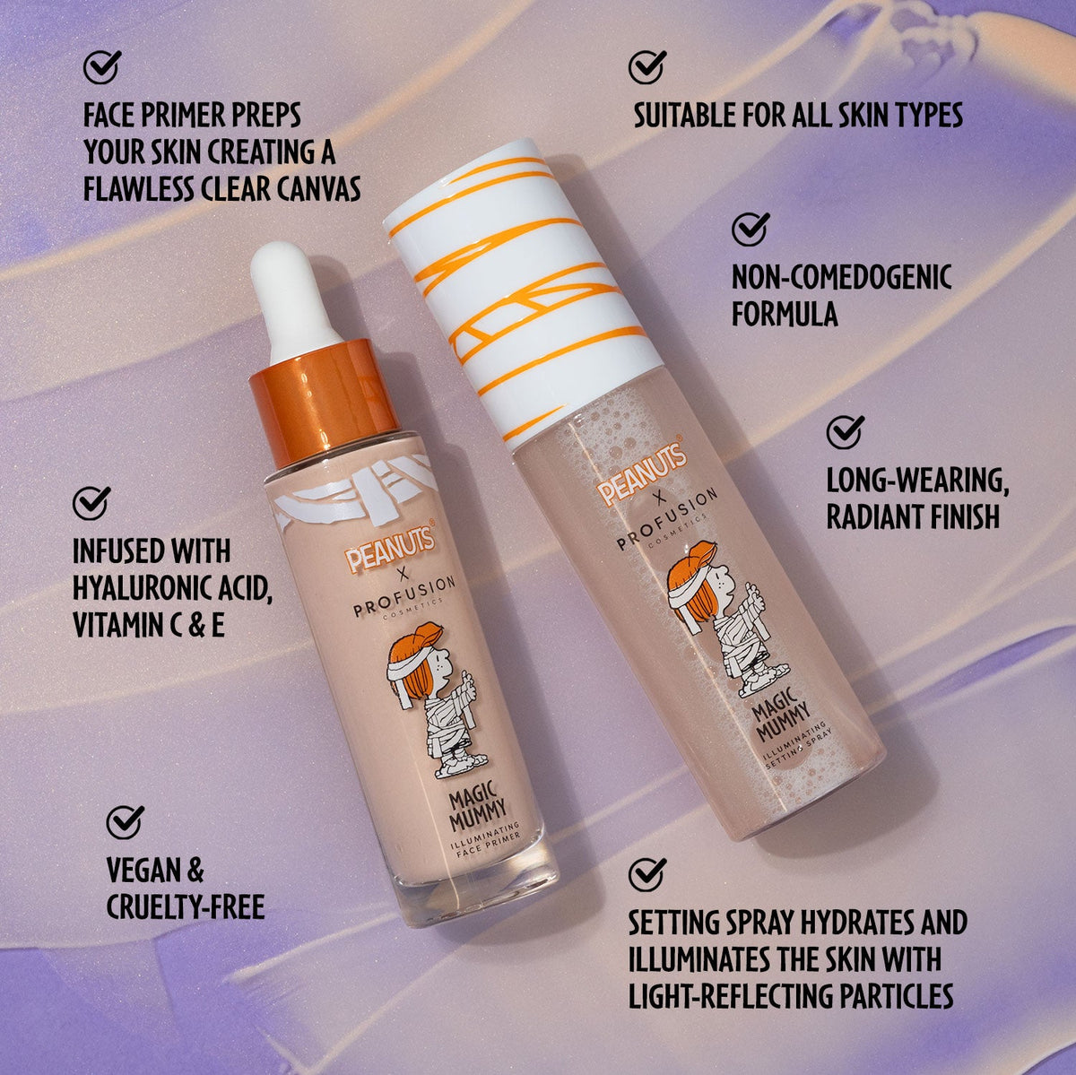 PROFUSION Peanuts Halloween | Magic Mummy Illuminating Face Primer & Setting Spray Set
