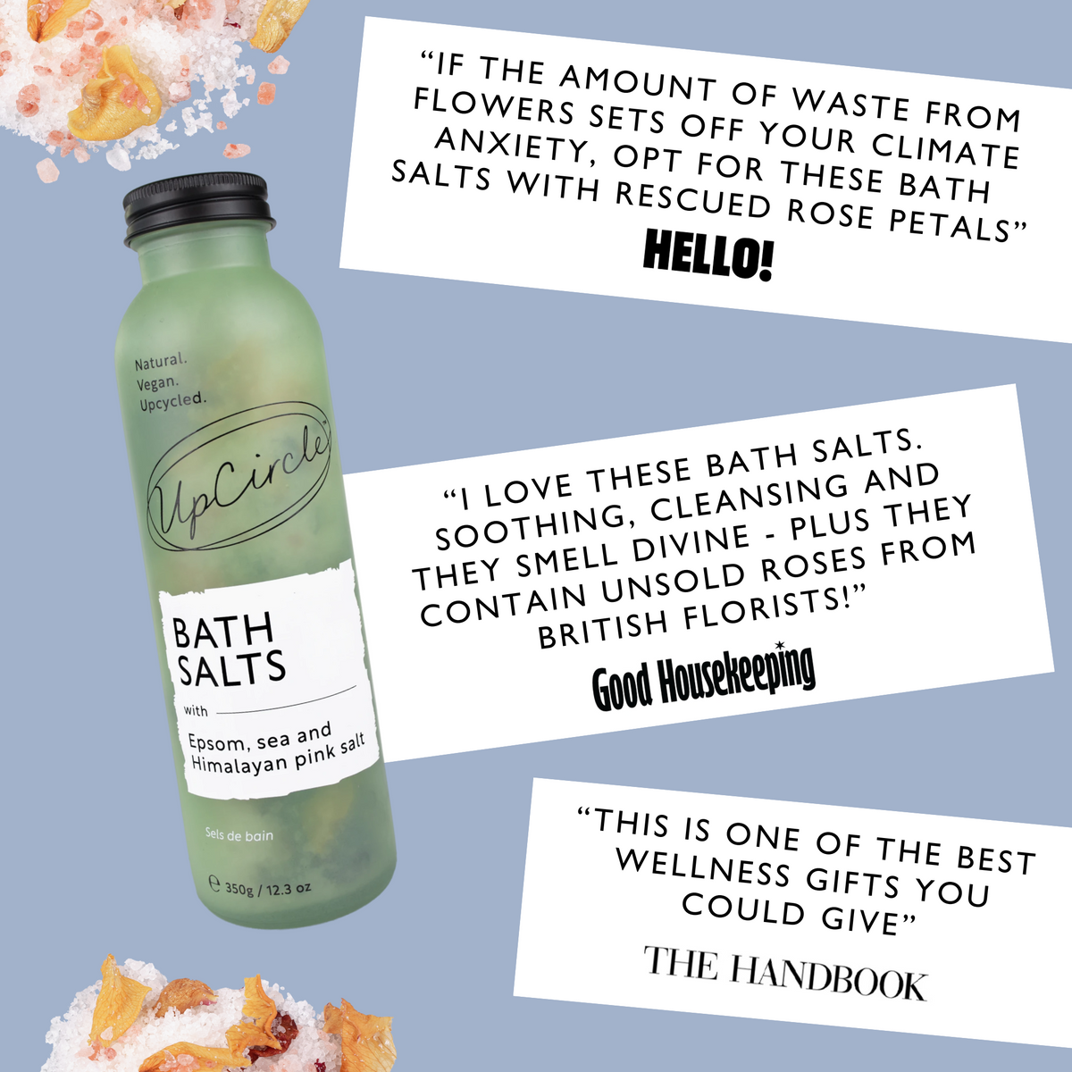 UPCIRCLE Bath Salts with Epsom, Sea and Himalayan Pink Salt