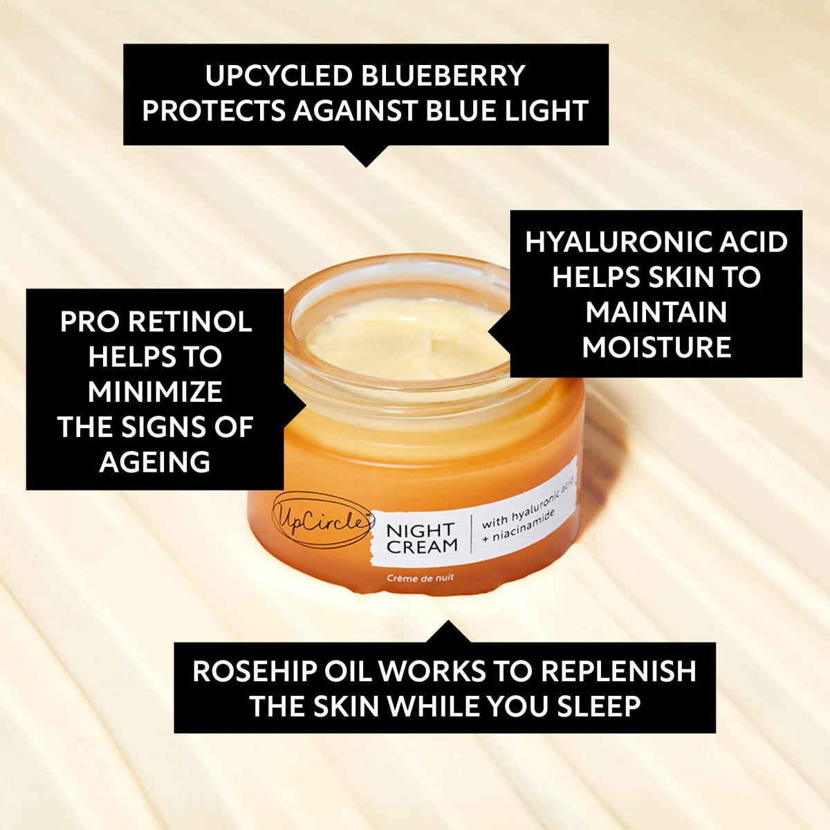 UPCIRCLE Night Cream with Hyaluronic Acid + Niacinamide - Travel Size