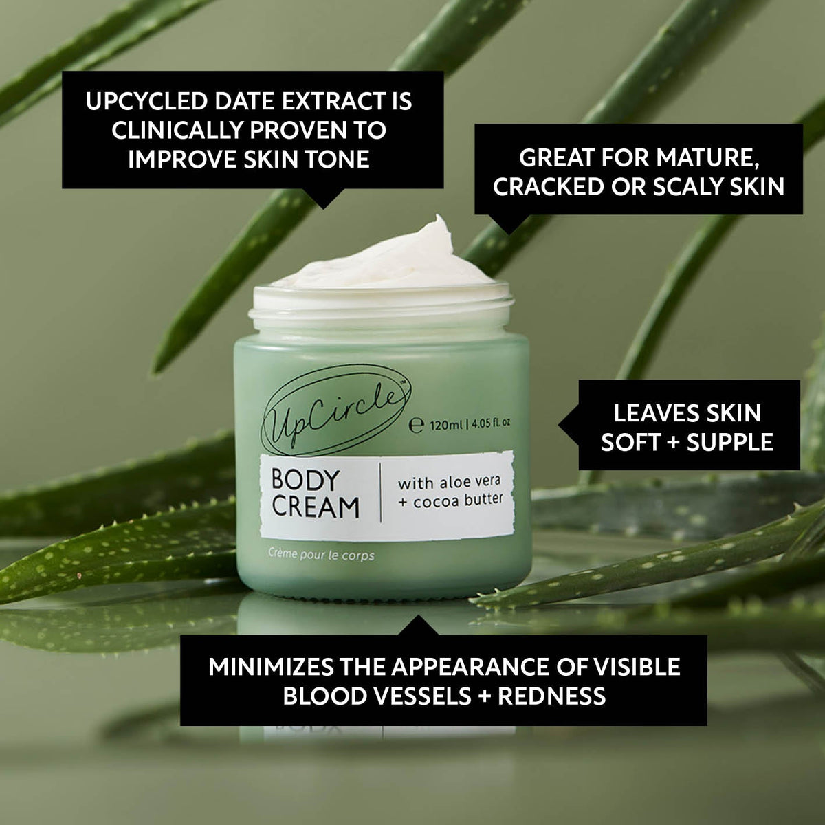UPCIRCLE Natural Body Cream with Aloe Vera + Cocoa Butter