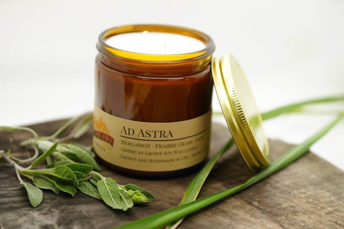 PRAIRIE FIRE Ad Astra Soy Wax Candle | 16 oz Double Wick Amber Apothecary Jar