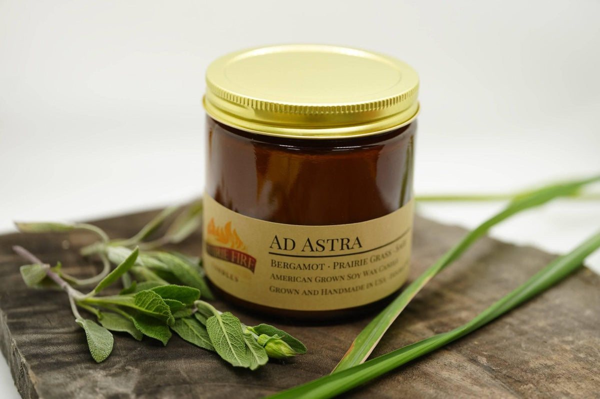 PRAIRIE FIRE Ad Astra Soy Wax Candle | 16 oz Double Wick Amber Apothecary Jar