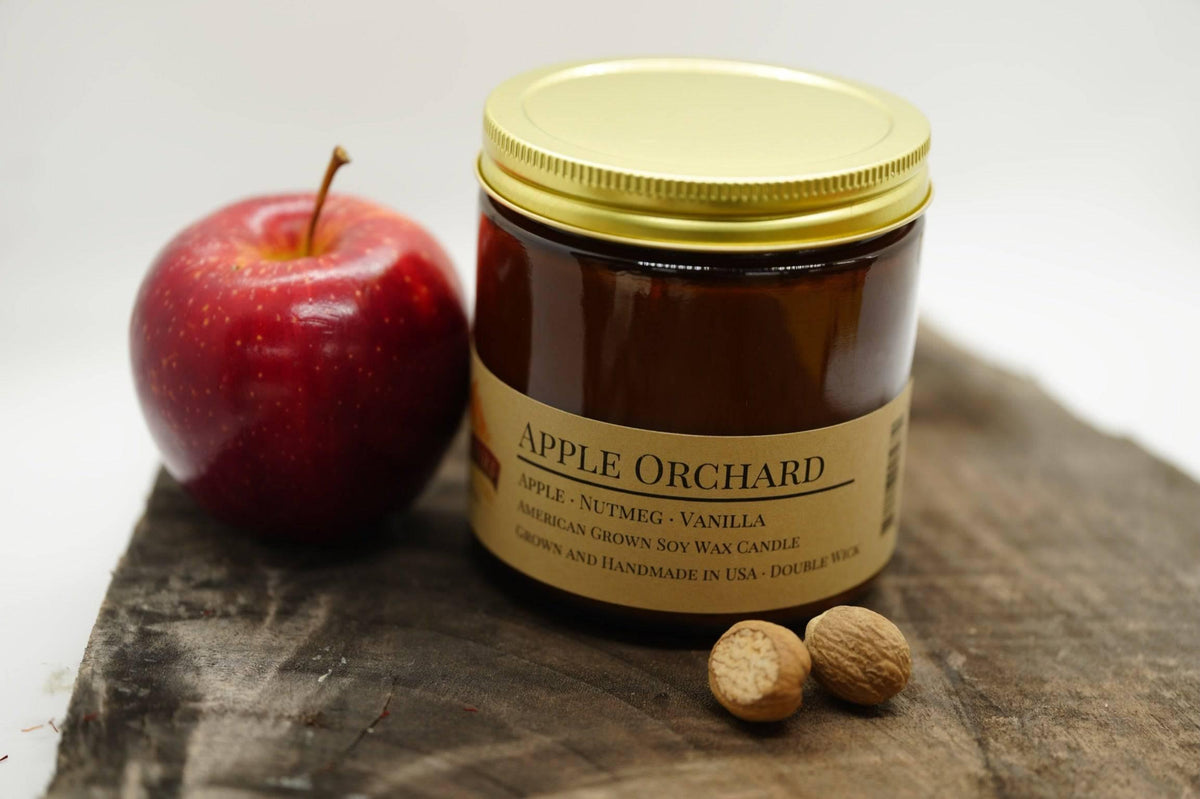 PRAIRIE FIRE Apple Orchard Soy Wax Candle | 16 oz Double Wick Amber Apothecary Jar Candle