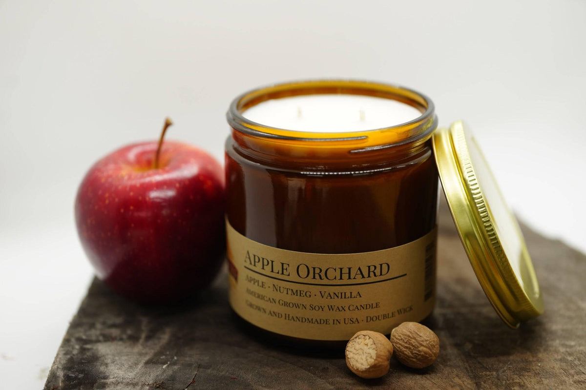 PRAIRIE FIRE Apple Orchard Soy Wax Candle | 16 oz Double Wick Amber Apothecary Jar Candle