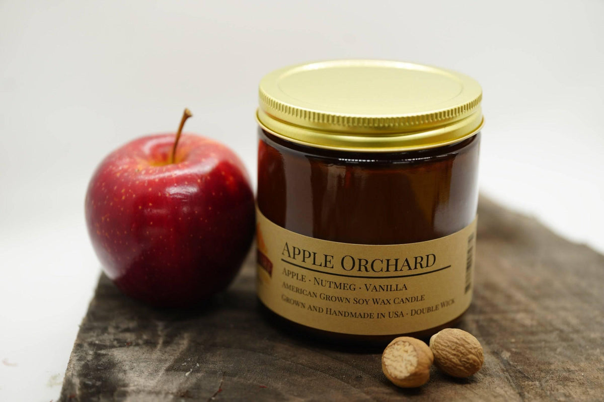 PRAIRIE FIRE Apple Orchard Soy Wax Candle | 16 oz Double Wick Amber Apothecary Jar Candle