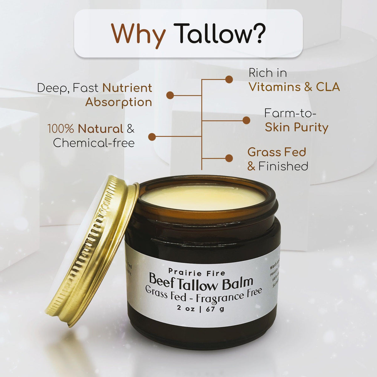 Grass Fed Beef Tallow Balm - 4 oz - Made in USA - Organic Grass Fed and Finished Tallow - Moisturizing Skin Care