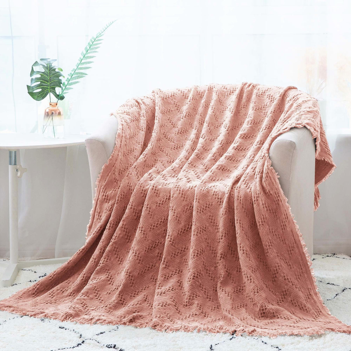 Kasentex 100% Cotton Soft Knitted Throw Blanket, Room Decor, Graduation Gifts, Fathers Day Gift, Mom Gift