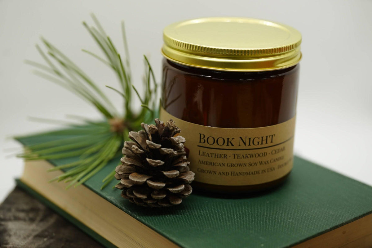 PRAIRIE FIRE Book Night Soy Wax Candle | 16 oz Double Wick Amber Apothecary Jar Candle