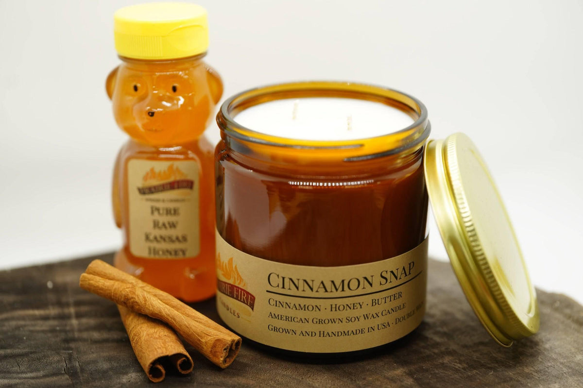 PRAIRIE FIRE Cinnamon Snap Soy Wax Candle | 16 oz Double Wick Amber Apothecary Jar