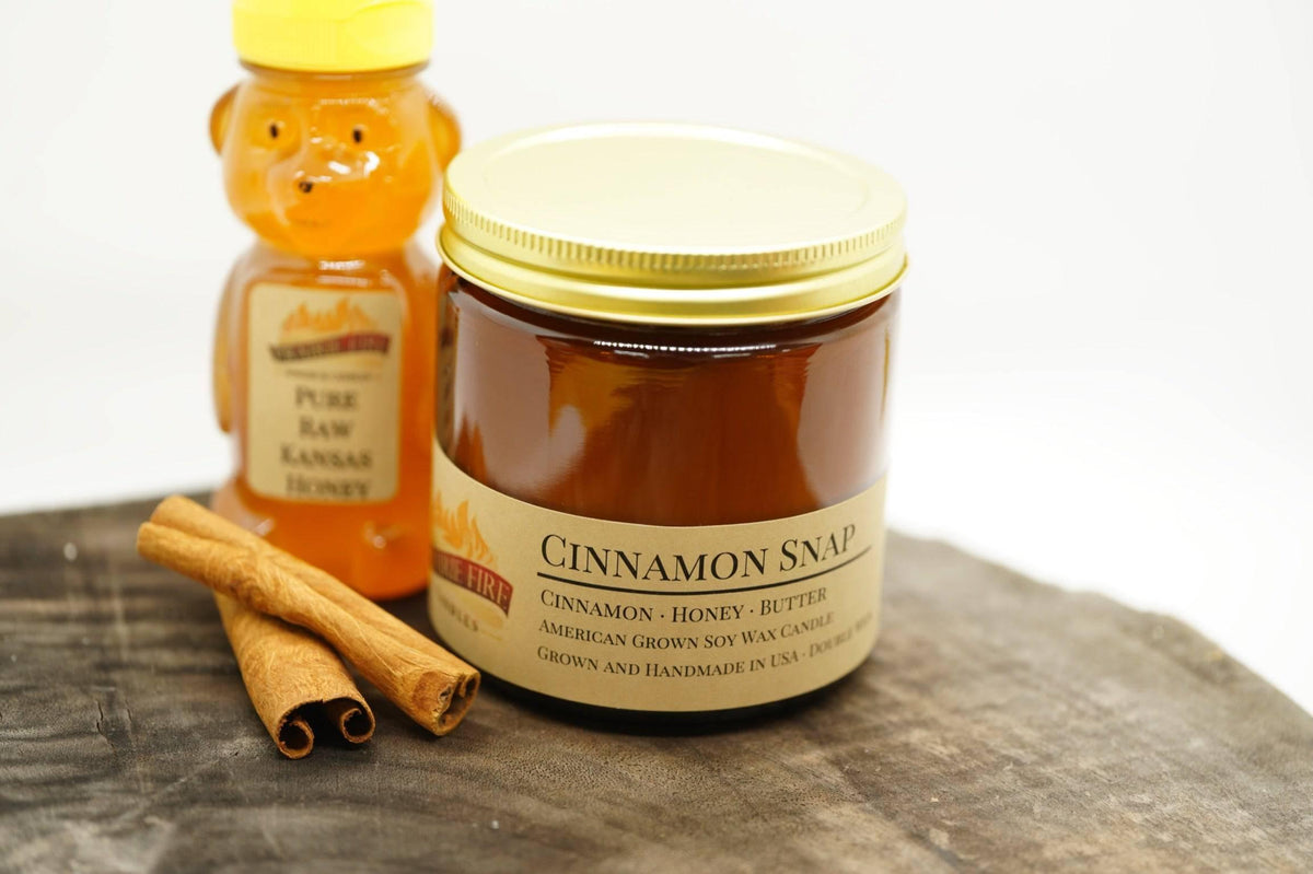 PRAIRIE FIRE Cinnamon Snap Soy Wax Candle | 16 oz Double Wick Amber Apothecary Jar