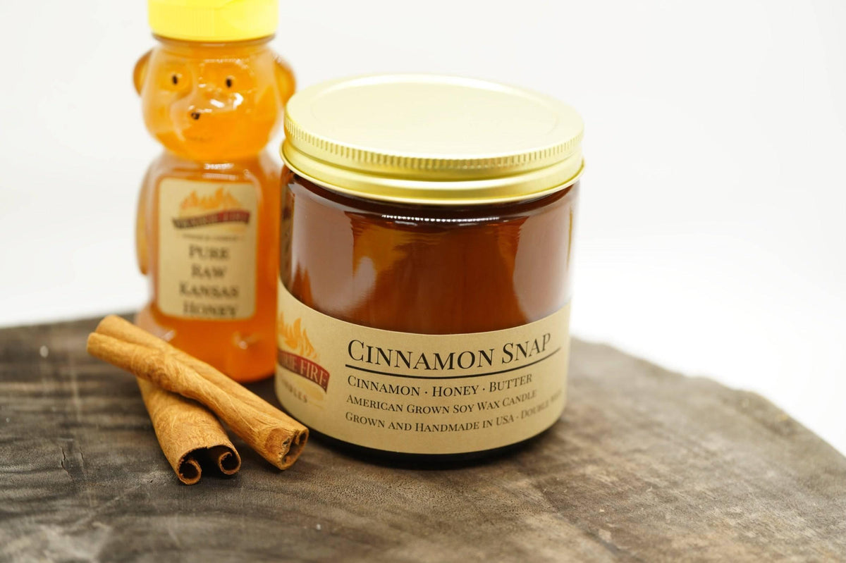 PRAIRIE FIRE Cinnamon Snap Soy Wax Candle | 16 oz Double Wick Amber Apothecary Jar