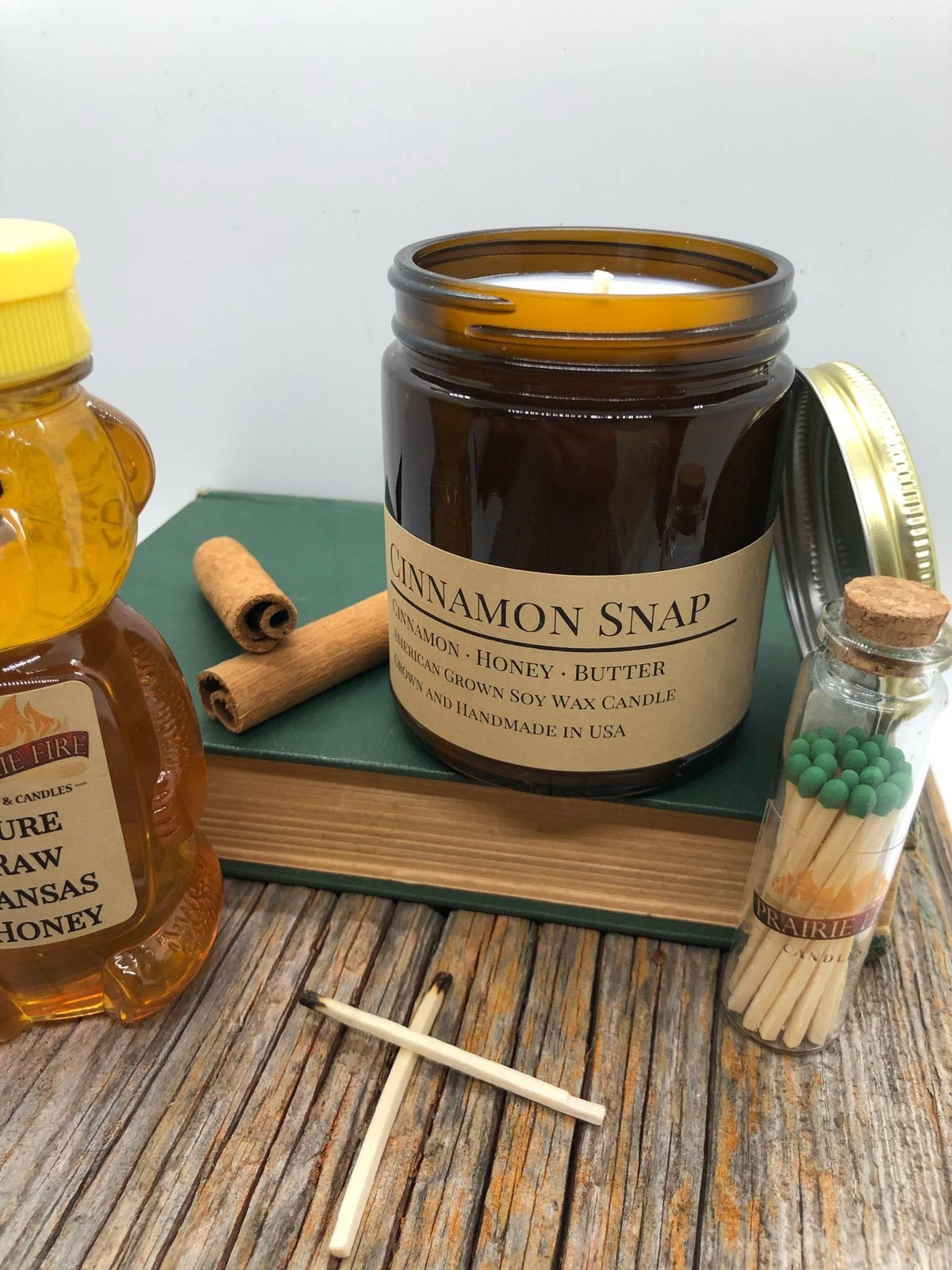 PRAIRIE FIRE Cinnamon Snap Soy Wax Candle | 9 oz Amber Apothecary