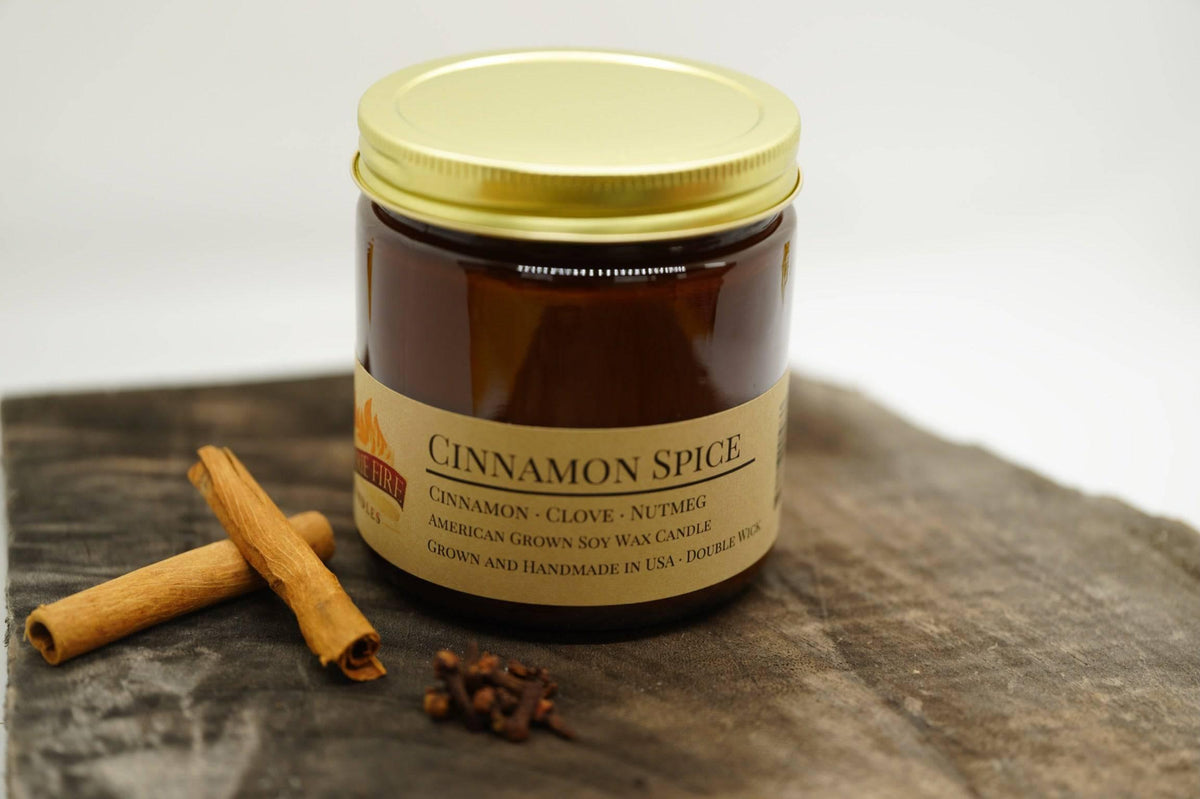PRAIRIE FIRE Cinnamon Spice Soy Wax Candle | 16 oz Double Wick Amber Apothecary Jar