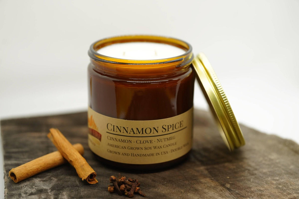 PRAIRIE FIRE Cinnamon Spice Soy Wax Candle | 16 oz Double Wick Amber Apothecary Jar